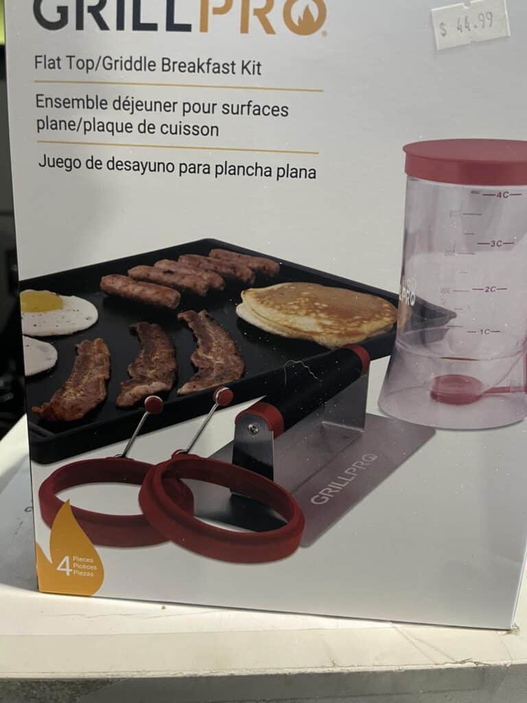 GrillPro Flat Top Breakfast Kit | Pancake Dispenser, Egg Rings & Bacon Press | Griddle Cooking Set